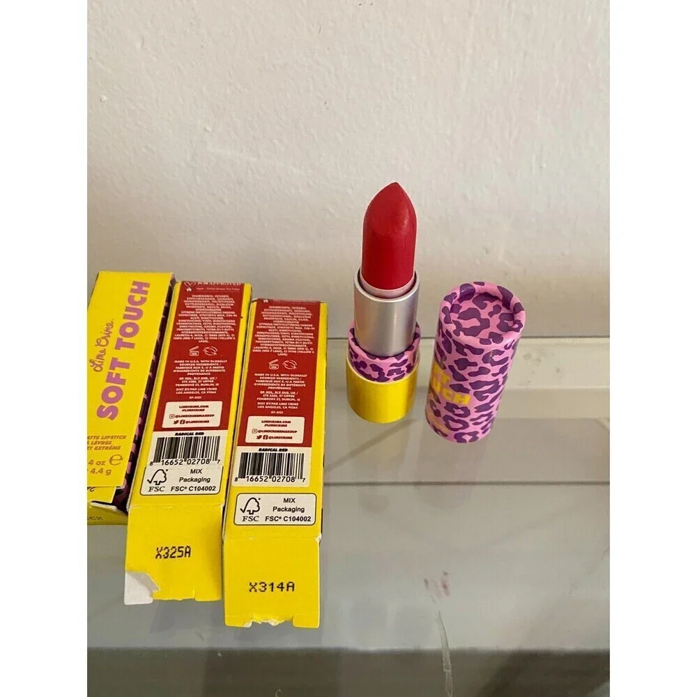 (4) Lime Crime Soft Touch Lipstick RADICAL RED Comfort Matte NIB Full Size SET